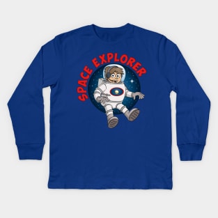 Illustration of a happy space explorer astronaut boy Kids Long Sleeve T-Shirt